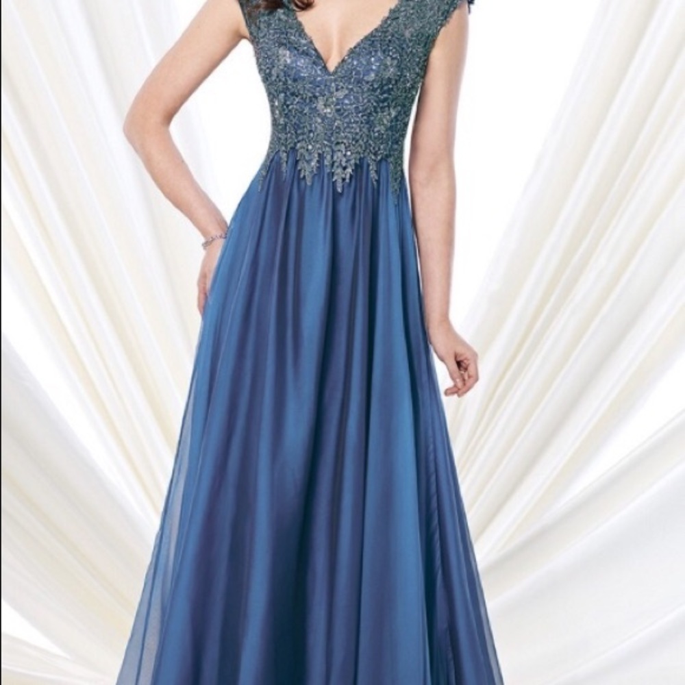 Montage by Mon Cheri Sapphire Blue Formal Gown